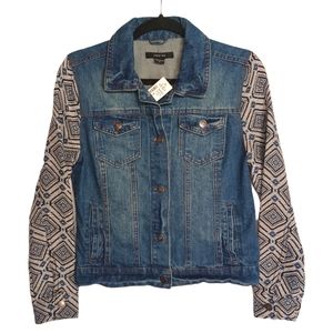 PAPER TEE Tribal Embroidered Print Long Sleeve Button Blue Denim Jacket M NWT